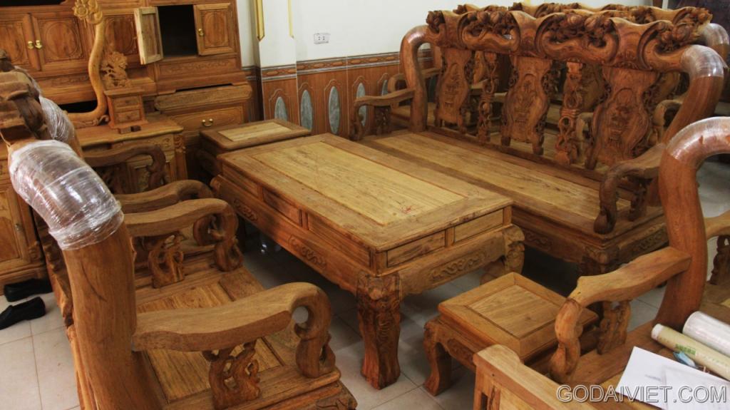Bộ bàn ghế Quốc Đào – Gỗ Gụ – Cột 12 – 6 món