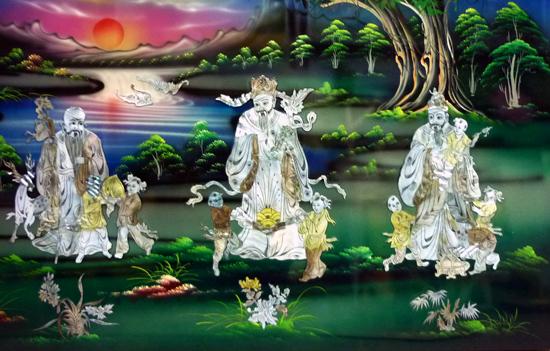 Tranh sơn màu Phúc Lộc Thọ 