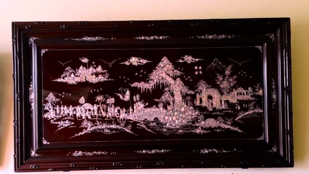 Tranh cẩn ốc. bức tùng hạc khảm ốc xà cừ 7 màu